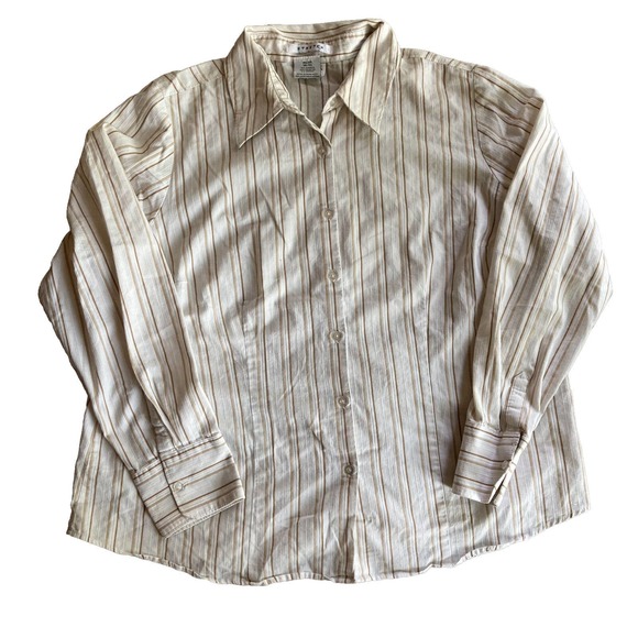George Tops - George Woman Blouse Sz 18/20 Plus Stretch 3/4 Sleeve Striped Button Front Shirt